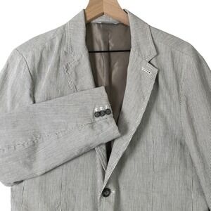 Gap Blazer Jacket Mens Small White Striped Cotton Linen Coastal Wedding Preppy